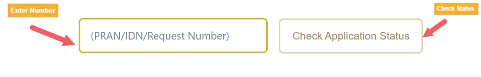 Input box for PRAN/IDN with buttons “Enter Number” and “Check Application Status
